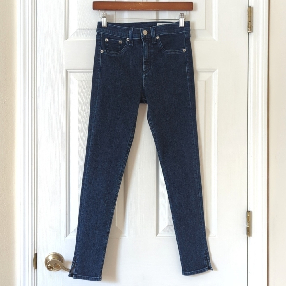 Rag & Bone Classic Dark Wash High Rise 10 Inch Skinny Capri Side Slit Jeans 25